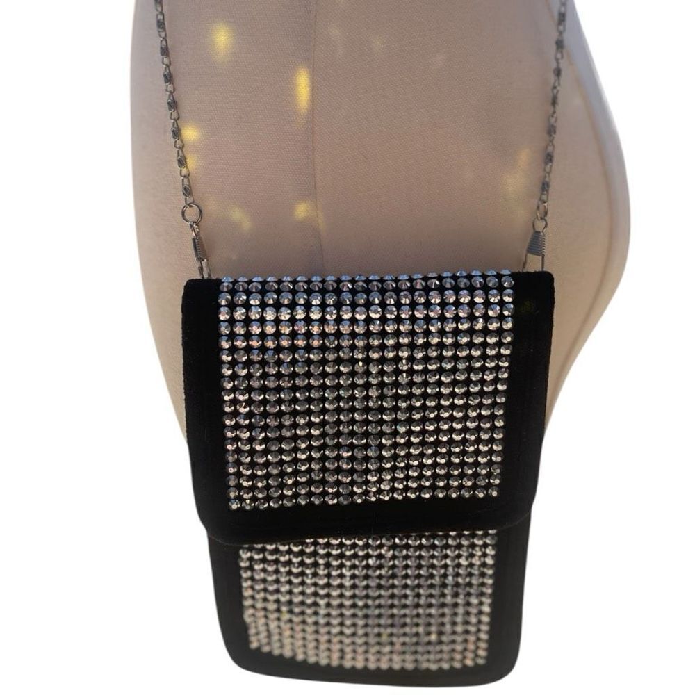 Unbranded Black Crystals Rhinestone Phone Crossbody Bag Whimsigoth Fairycore